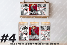 Load image into Gallery viewer, FMA Alchemist Anime Manga Panel 16oz Frosted Glass Cup / Stainless Steel Can
