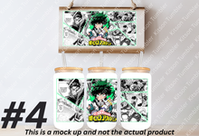 Load image into Gallery viewer, Hero Academy Quirks Anime Manga Panel 16oz Frosted Glass Cup/ Stainless Steel Can
