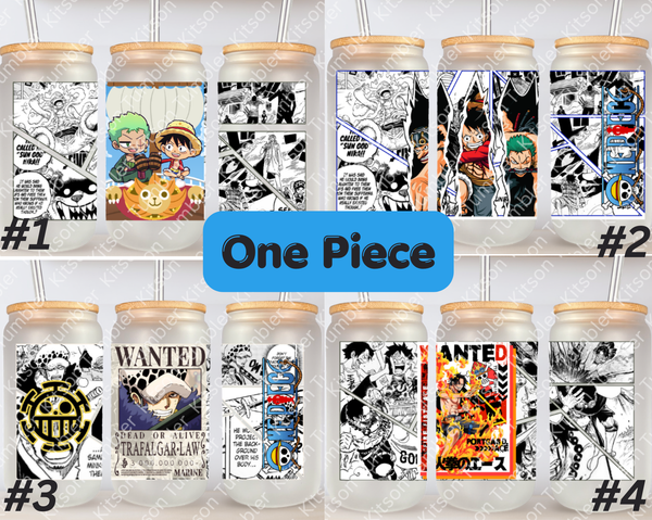 King of the Pirates Piece Anime Manga 16oz Frosted Glass Cup / Stainless Steel Can Panel