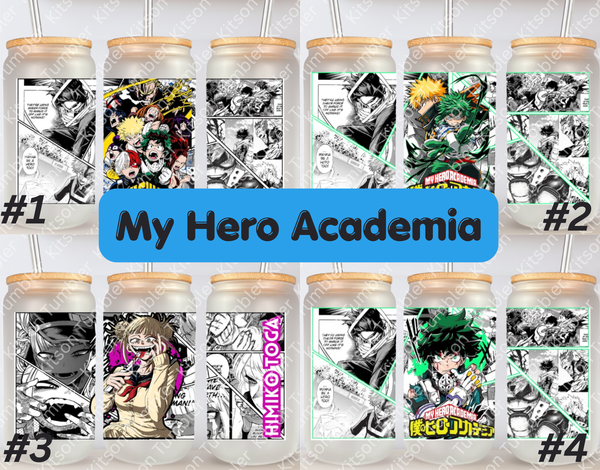 Hero Academy Quirks Anime Manga Panel 16oz Frosted Glass Cup/ Stainless Steel Can