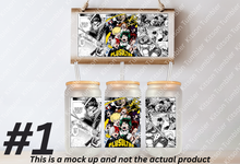 Load image into Gallery viewer, Hero Academy Quirks Anime Manga Panel 16oz Frosted Glass Cup/ Stainless Steel Can
