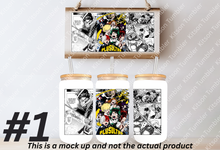 Load image into Gallery viewer, Hero Academy Quirks Anime Manga Panel 16oz Frosted Glass Cup/ Stainless Steel Can

