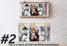 Load image into Gallery viewer, FMA Alchemist Anime Manga Panel 16oz Frosted Glass Cup / Stainless Steel Can
