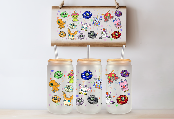 Digi Monster Anime 16oz Frosted Glass Cup/ Stainless Steel Can