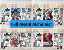Load image into Gallery viewer, FMA Alchemist Anime Manga Panel 16oz Frosted Glass Cup / Stainless Steel Can
